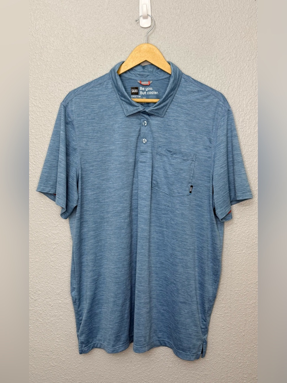 Saxx | DropTemp All Day Cooling UPF Perf Polo | Tranquil Blue Heather | Size XL